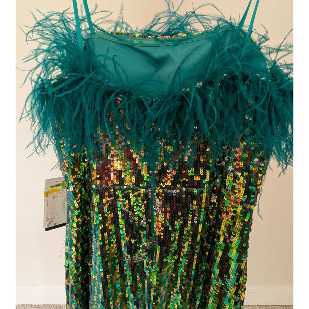 City Vibe Womens Multi Color Sequin Feather Prom Formal Wedding Teal Size 11